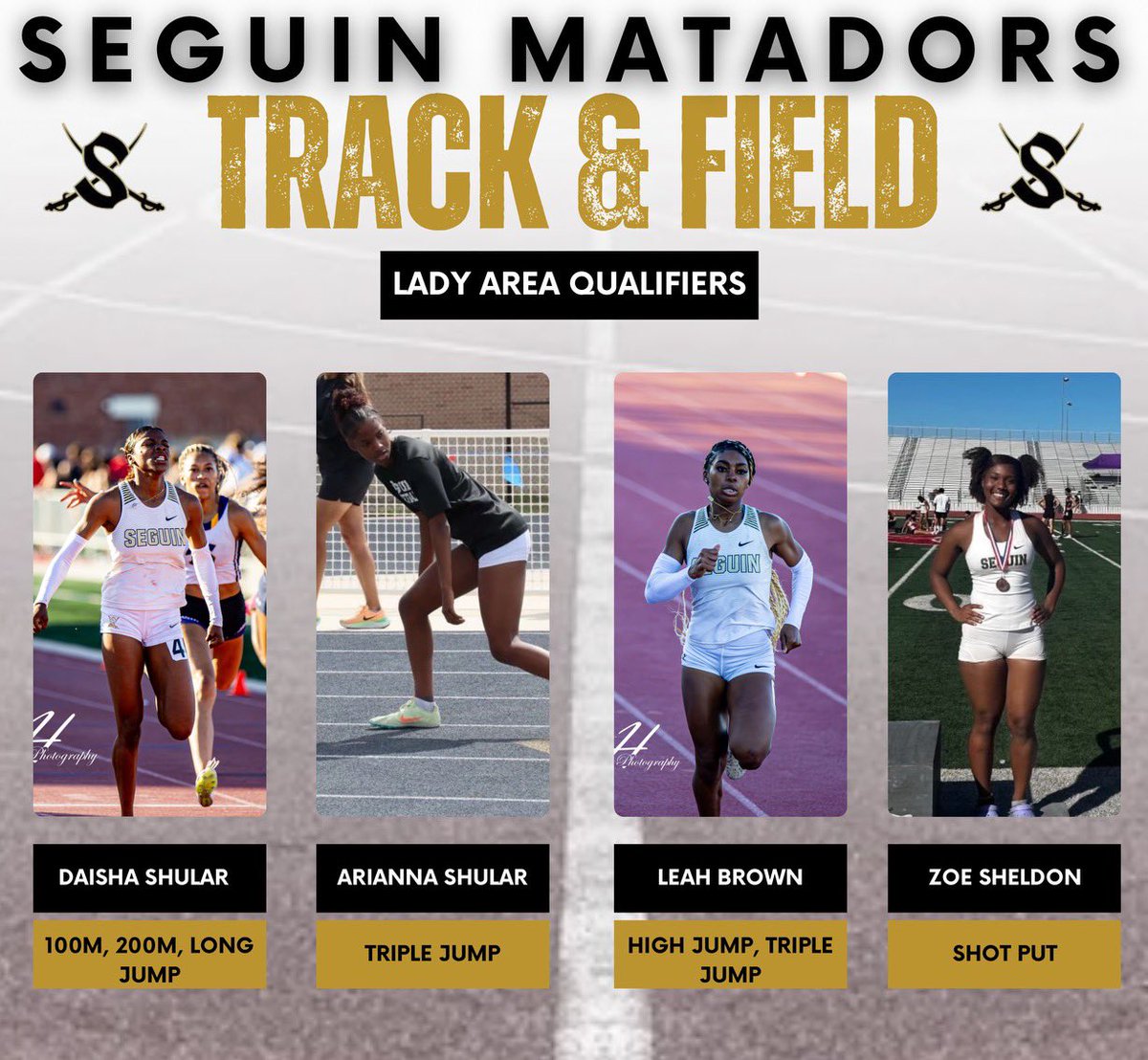 Congrats to our Lady Matador Track &amp; Field Area Qualifiers.