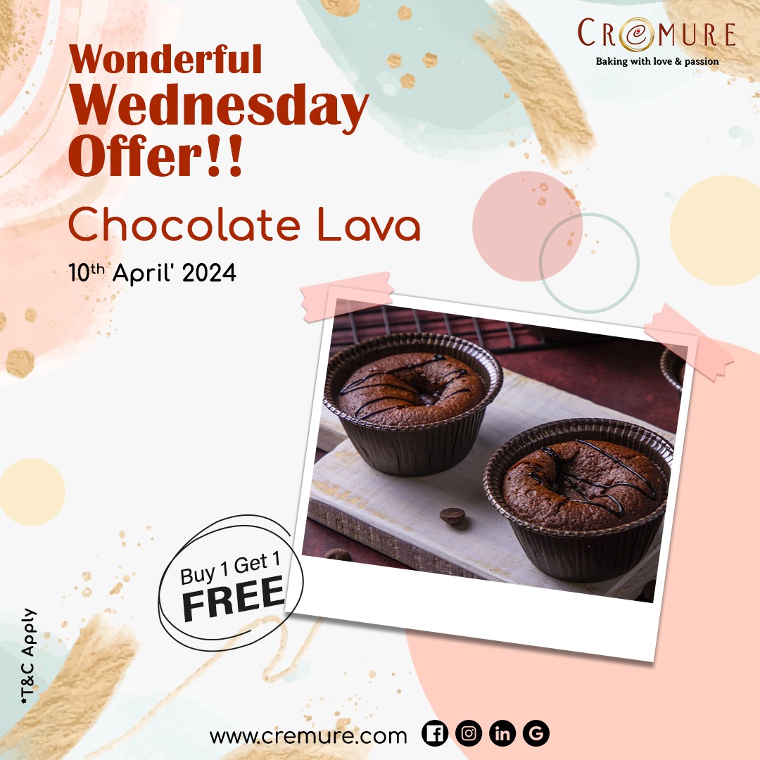 Indulge in the decadent delight of our Chocolate Lava Cake at #Cremure at a special offer! Enjoy the irresistible goodness of molten chocolate with our buy one, get one free this Wonderful Wednesday

Make an Order
🌐 cremure.com

#buyonegetonefree #chocolatelava #cafe