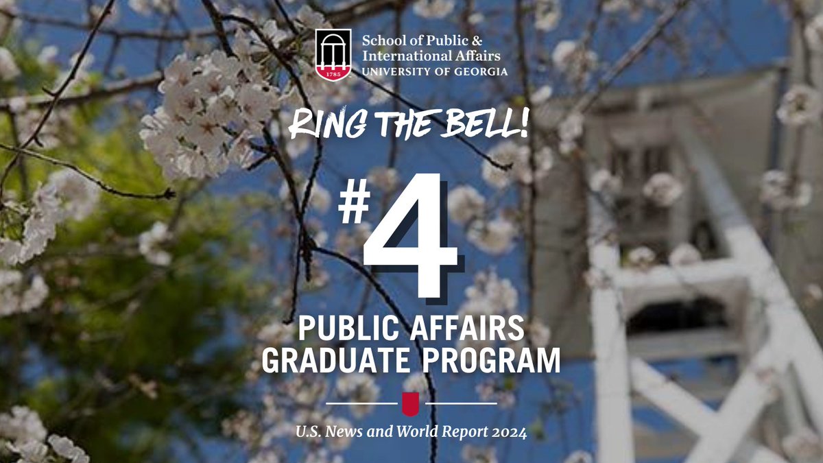 SPIA is ranked No. 4 (tied) in the nation for Public Affairs Graduate Programs according to U.S. News & World Report, with the addition of three specialty rankings in the top 5. Head to the link for the full report. spia.uga.edu/spia-ranks-no-…