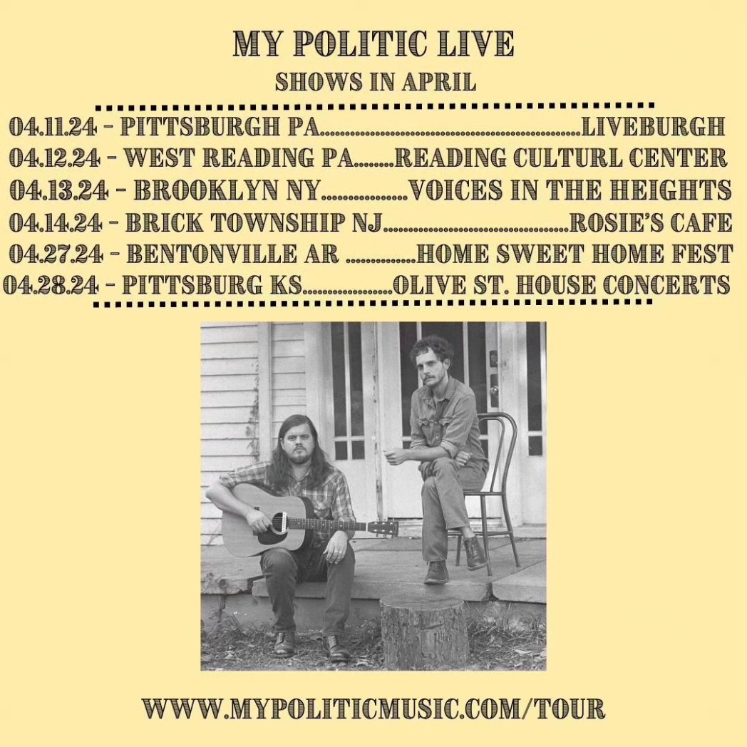 Do you live in 
Pittsburgh PA
West Reading PA
Brooklyn NY
Brick Township NJ
Bentonville AR
Pittsburg KS ?
If so, you should come hang out at one of these shows. Tell your friends to join you. We will have a good time! See you there!