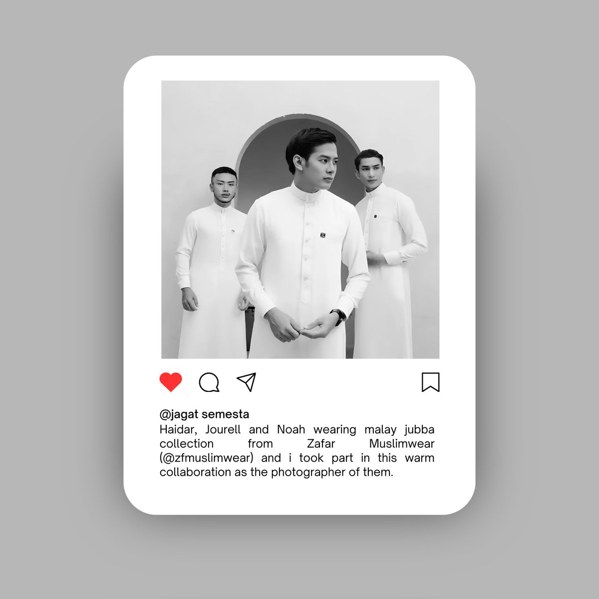 ️️ ️️
️️ ️️
️️ ️️
jagatsemesta instagram update

A warm photoshoot collaboration between Haidar (@apcvision), Jourell (@illustionalism) and Noah (@BlANCXRED) wearing jubba collection from Zafar Muslimwear (@zfmuslimwear).