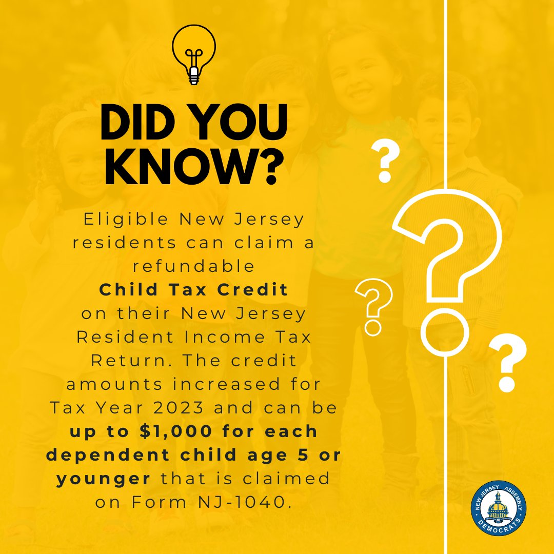 Eligible New Jersey residents can claim a refundable Child Tax Credit on their New Jersey Resident Income Tax Return. Learn more at: nj.gov/treasury/taxat… @nj_taxation