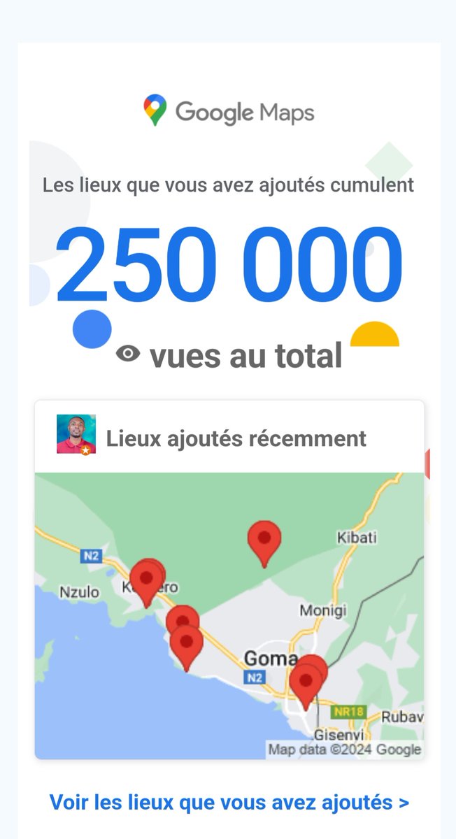 #GoogleMaps Un bilan satisfaisant pour nos petites contributions sur Google Maps pour la vente de l'image positive de notre cher et beau pays, la RDC 👌🇨🇩🇨🇩 @googlemaps @DBayeye @benjimk @BulosoW @MERISAN12 @Nick_KingYNK @VisitKasaiDRC @VisitCongo_ @FabiolaNgongo @MukubuMalick