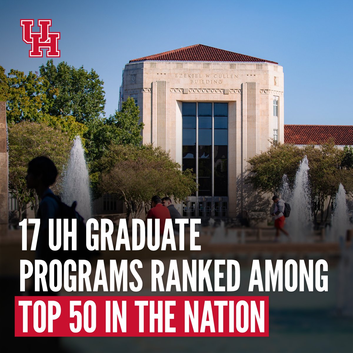 U.S. News & World Report ranks University of Houston’s graduate programs among the nation’s best. 📈 Here are the programs with top 50 rankings: uh.edu/news-events/st…