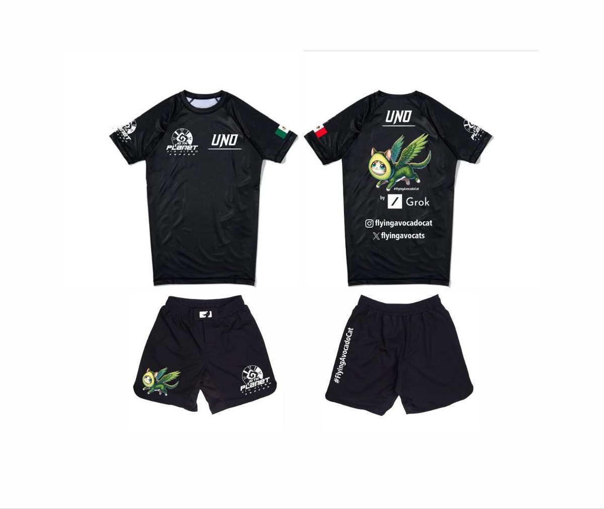 @FlyingAvoCats Pre order now!  You can either use the Rashguard for bjj or the beach, also the shorts can be gym, bjj or swim short lol! I use them both ways !!! plus they are FACn bad ass!  #FlyingAvocadoCat #TeamGear