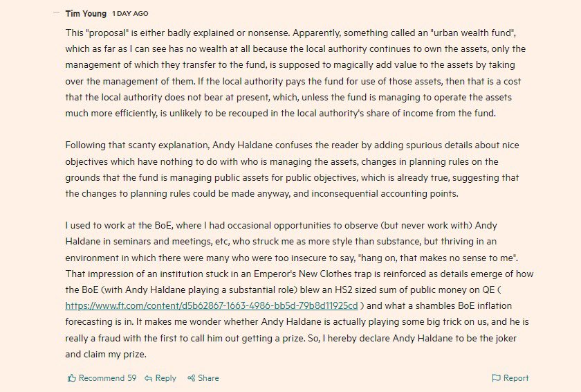 Interesting analysis of <a href="/theRSAorg/">The RSA</a>’s Andy Haldane in the comments of the Financial Times. Seems to be Haldane’s trademark move to surround himself with people who fail to call him out while he makes a catalogue of poor decisions. The backbone-less board are complicit