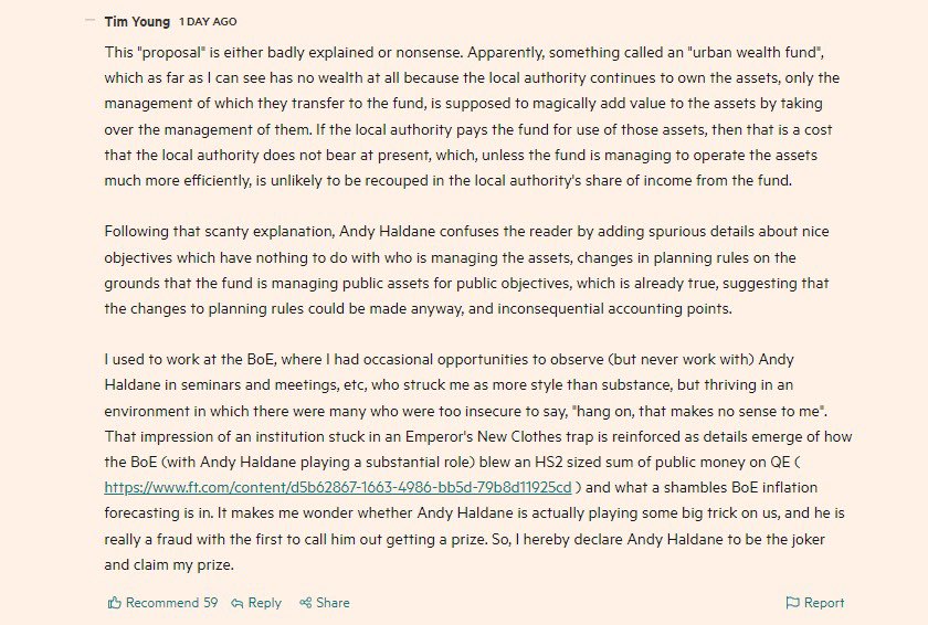 Interesting analysis of @theRSAorg’s Andy Haldane in the comments of the Financial Times. Seems to be Haldane’s trademark move to surround himself with people who fail to call him out while he makes a catalogue of poor decisions. The backbone-less board are complicit