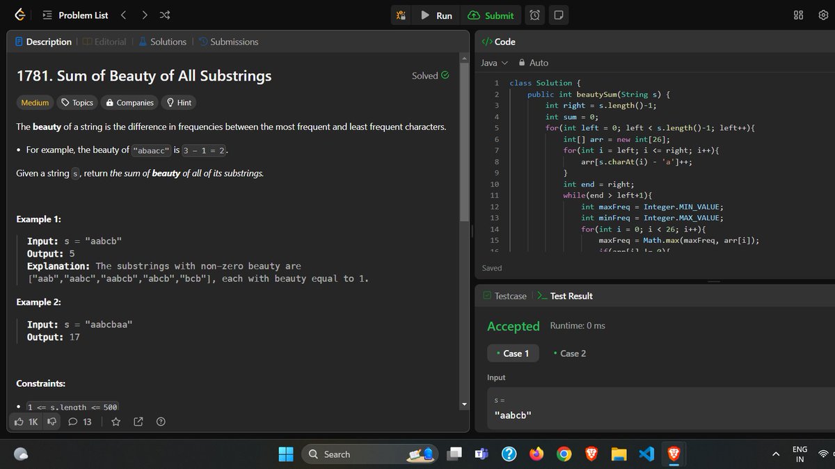 ashmit_mala's tweet image. 🚀Day 27 of #100DaysOfDSA: Explored string problems today - Sum of Beauty of Substrings & Reversing Every Word. Completed Step 5 of the sheet. Now onto LinkedLists, learning structure, operations, & problem-solving. Each step forward adds to the journey! 💪💡 #String #LinkedLists