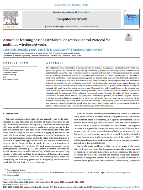 SISCOM_UPC's tweet photo. "A machine learning based Distributed Congestion Control Protocol for multi-hop wireless networks"
DOI: https://t.co/GoXWcncos2
#UPCommons #Eprints https://t.co/DE1cJz5e3g