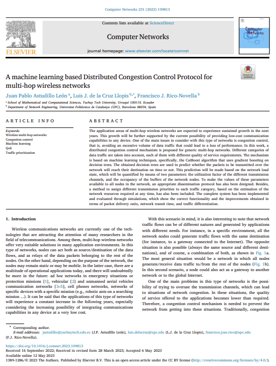 'A machine learning based Distributed Congestion Control Protocol for multi-hop wireless networks' DOI: doi.org/10.1016/j.comn… #UPCommons #Eprints