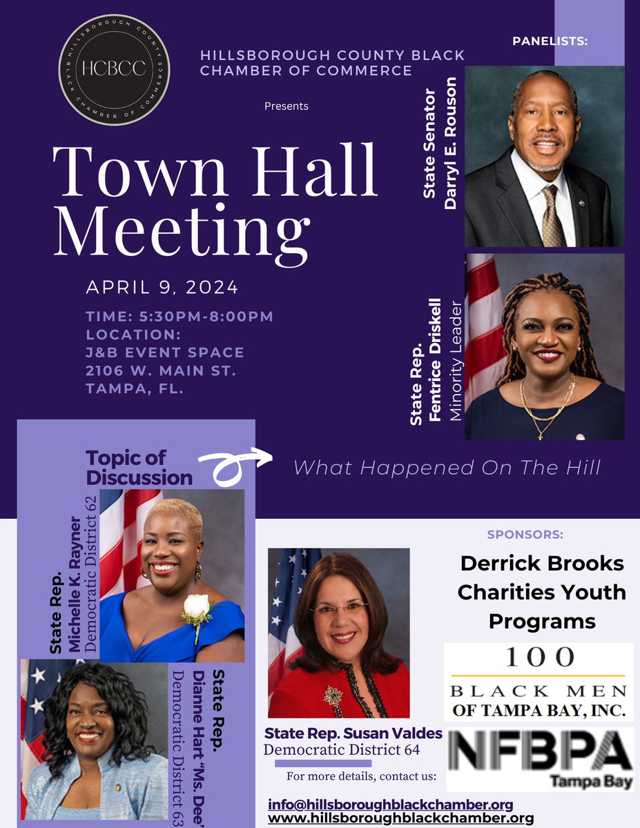 Join me tonight for an informative town-hall discussion, hosted by the Hillsborough County Black Chamber of Commerce!