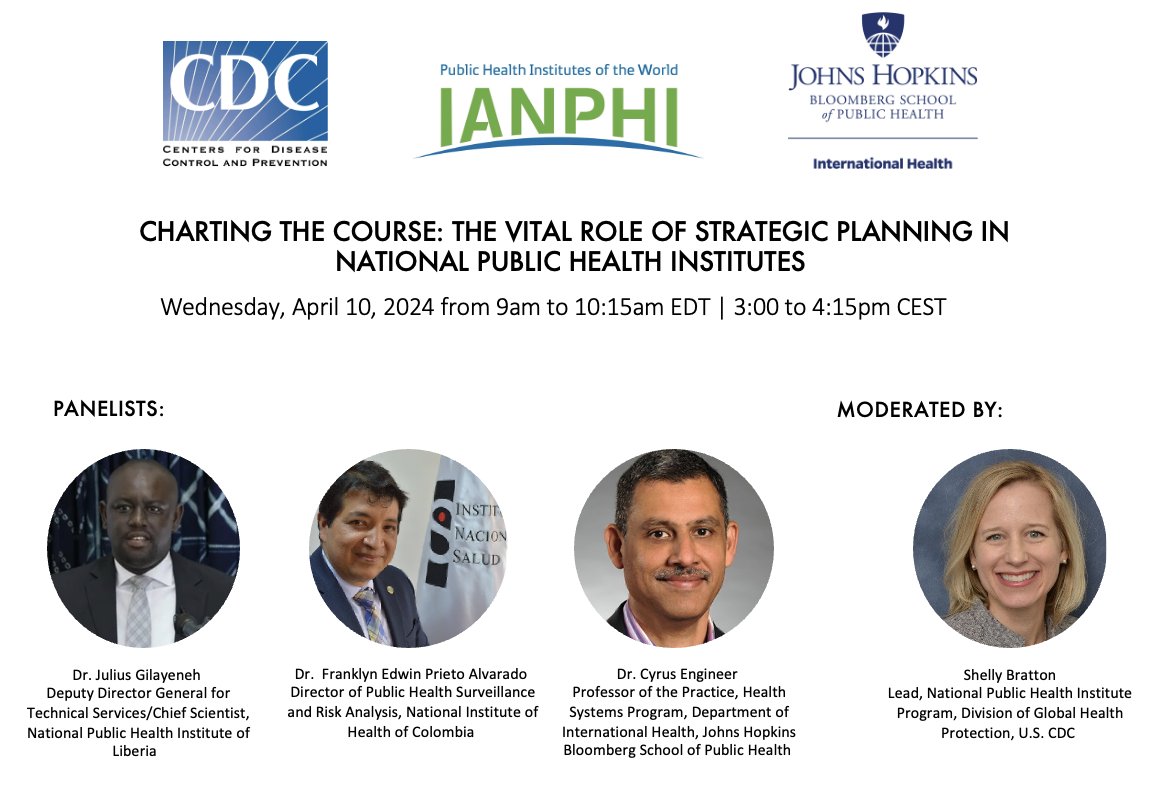 Happening online tomorrow at 9 a.m. EDT: Charting the Course: The Vital Role of Strategic Planning in National Public Health Institutes (NPHIs). Learn more about the application of strategic planning in the NPHI setting. Register: emory.zoom.us/webinar/regist…