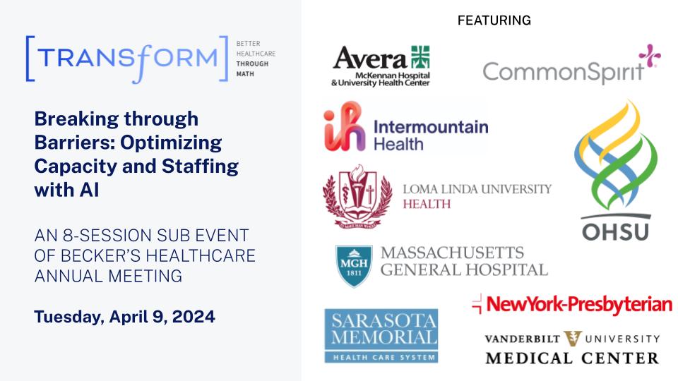 Transform at @BeckersHR's 14th Annual Meeting is here! Thank you to all our incredible health system speakers for sharing your valuable stories and insights into improving hospital operations with AI - we can't wait to get started! bit.ly/43Rryx5