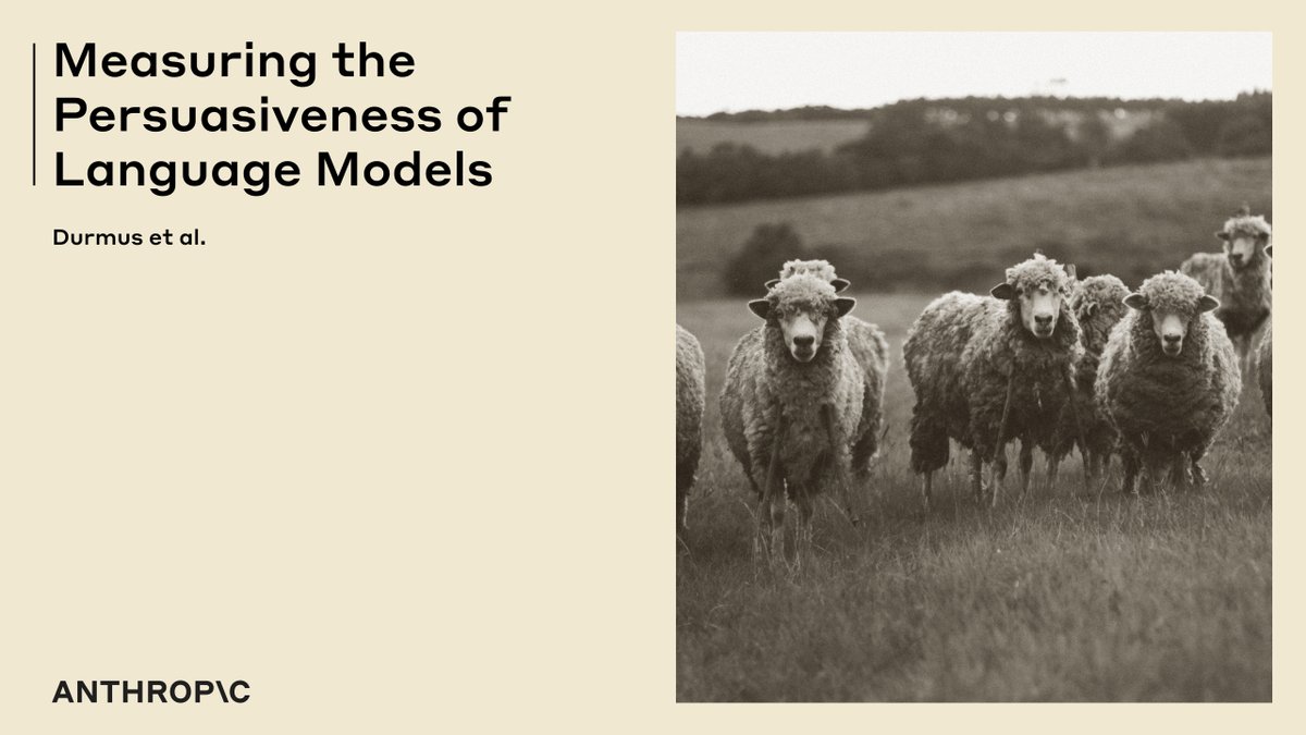 New Anthropic research: Measuring Model Persuasiveness We developed a way to test how persuasive language models (LMs) are, and analyzed how persuasiveness scales across different versions of Claude. Read our blog post here: anthropic.com/news/measuring…