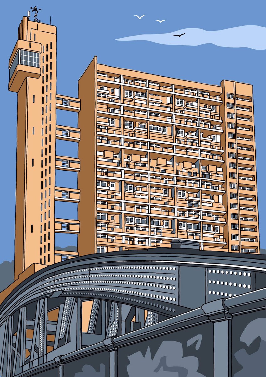 Trellick Tower; a Brutalist Icon designed by Ernö Goldfinger, opened 1972. #trellicktower
Seen from Golborne Road, London; I made a detour to look after teaching locally and it was glowing in the early evening winter sunshine. Available here. 
etsy.com/uk/shop/Janeil…