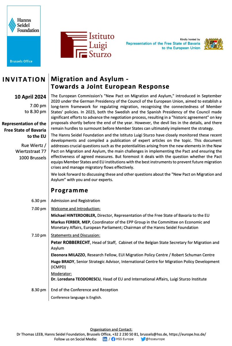Tomorrow the European Parliament will vote on the New Pact on Migration and Asylum. What are the main challenges ahead of its implementation? And what can we do about them? Looking forward to this evening discussion with @hsseurope and @Lore_Teodorescu in Brussels!