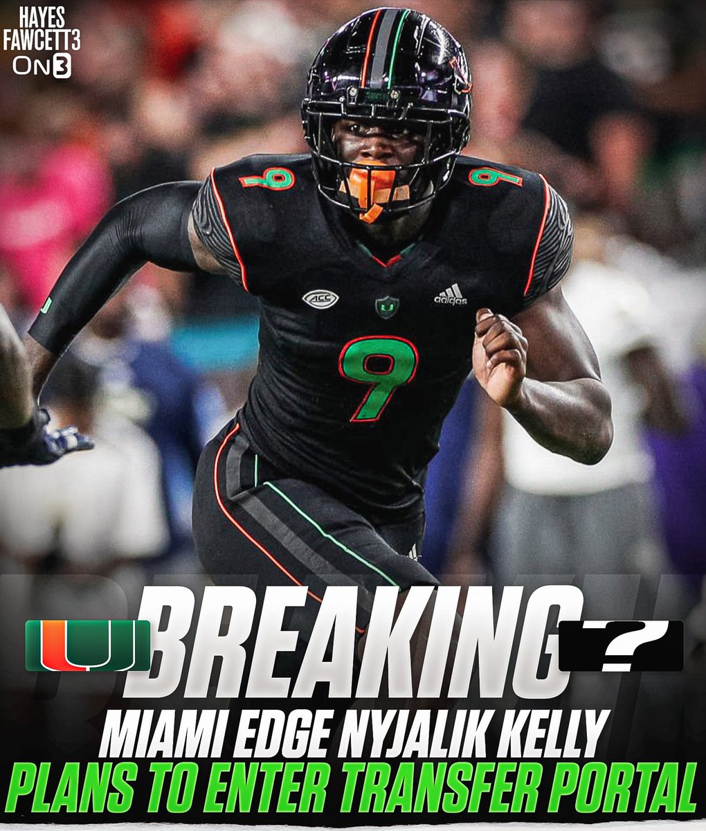 BREAKING: Miami EDGE Nyjalik Kelly plans to enter the Transfer Portal, he tells @on3sports The 6’6 260 EDGE totaled 19 Tackles, 4 Sacks, and 1 PD in his 2 years with the Hurricanes Was ranked as a Top 95 Recruit in ‘22 (per On3) on3.com/db/nyjalik-kel…