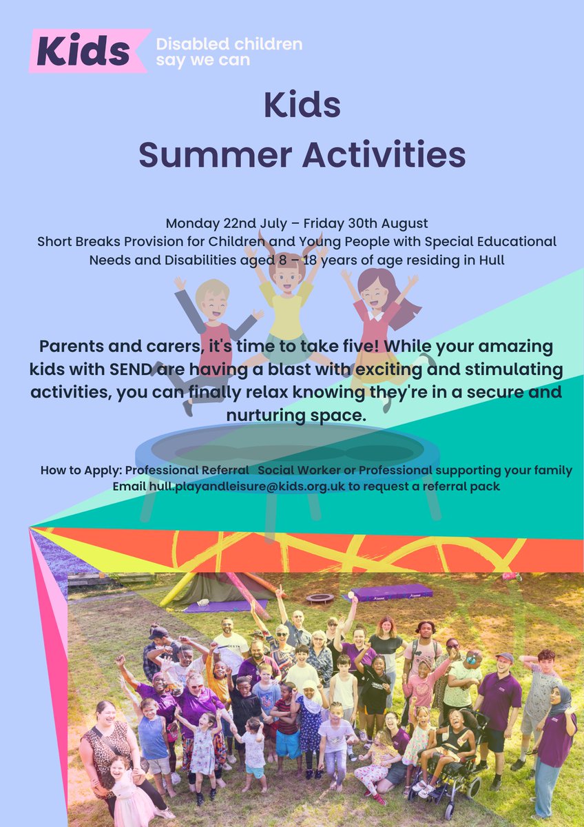Don't forget about these opportunities for children and young people over the summer holidays! Speak to your social worker or Nikki Clark for a referral.