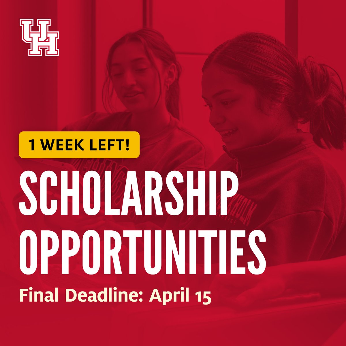 There’s only one week left to apply for these scholarships managed and administered by the UH Alumni Association Foundation. See the scholarship opportunities here: uhaaf.com/scholarships/