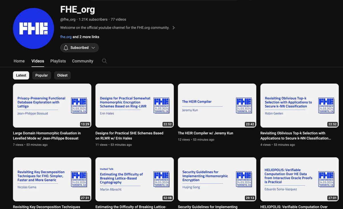 Frens, Who couldn't make it to fhe conference Toronto'24 Ig most of the talks are just uploaded over @fhe_org yt.