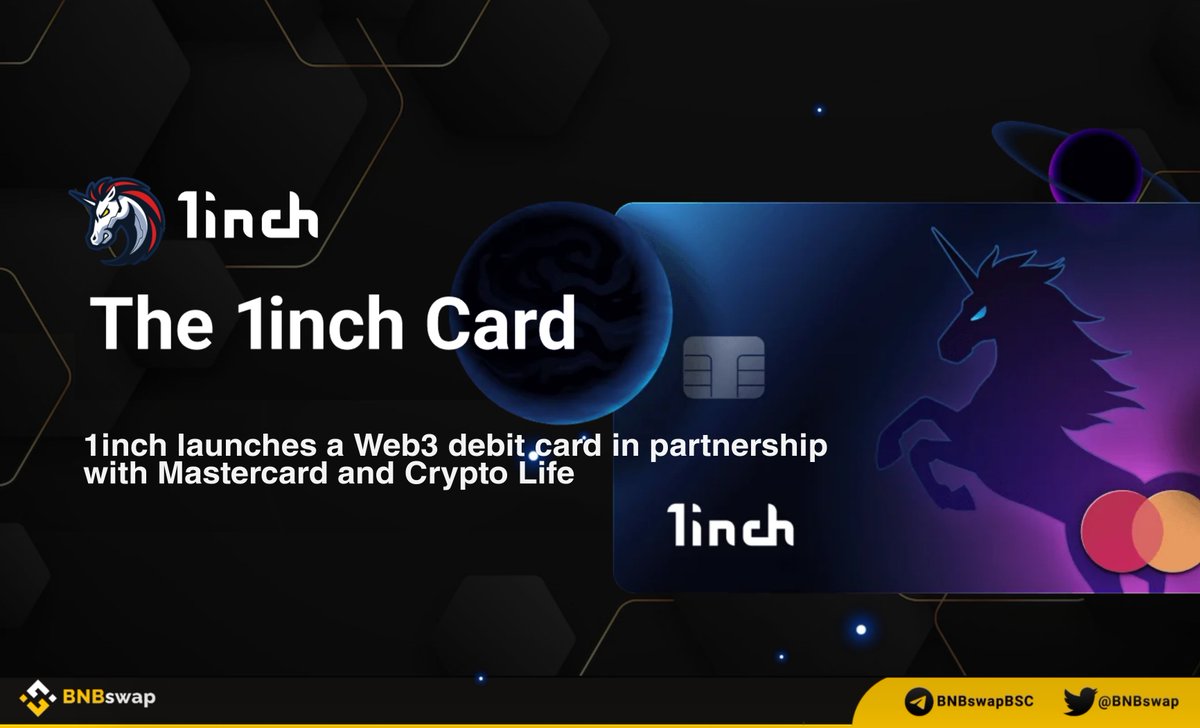 📢 @1inch launches a Web3 debit card in partnership with @Mastercard and @CL_Technology! The #1inch Card will allow users to use their crypto for online and in-person purchases, and make cash withdrawals at supported ATMs through seamless #crypto to fiat conversion. The $1inch…