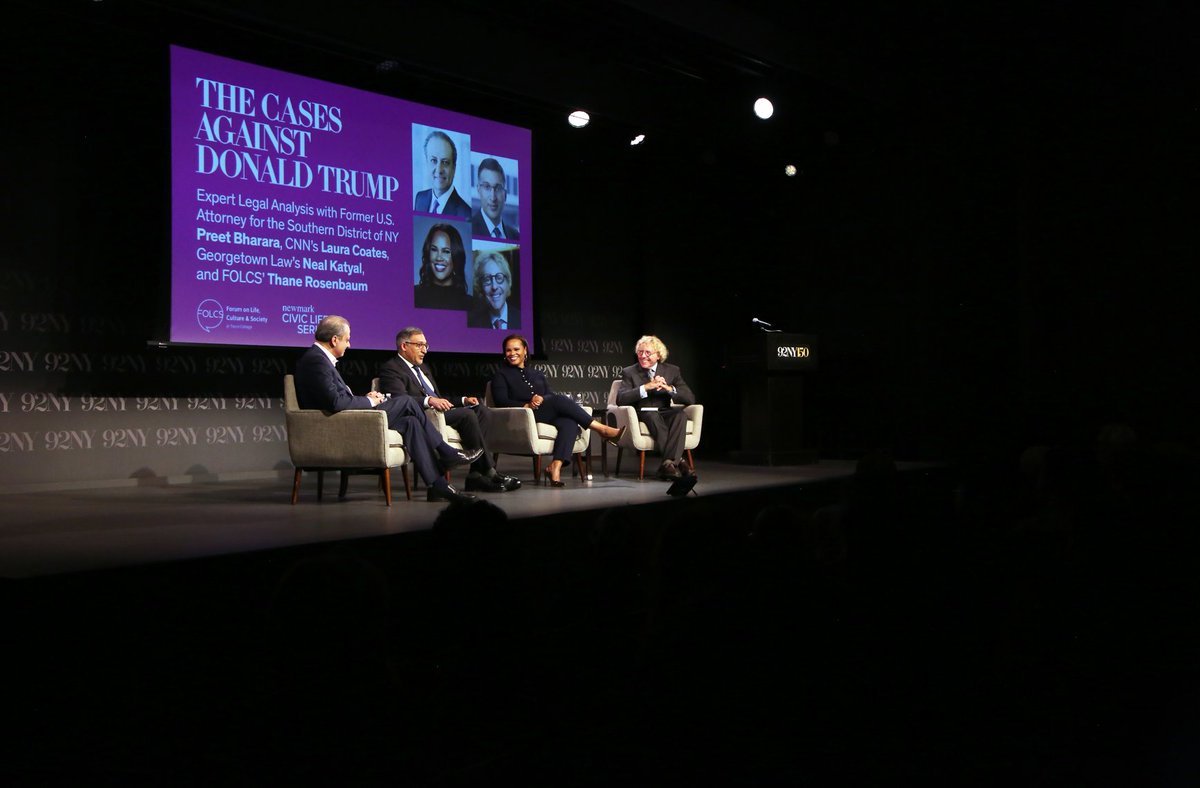 Our event with our partner @92ndStreetY was nothing short of amazing! Thanks to our guests @thelauracoates @PreetBharara and @neal_katyal for sharing your expertise and insights on the Cases of Donald Trump.