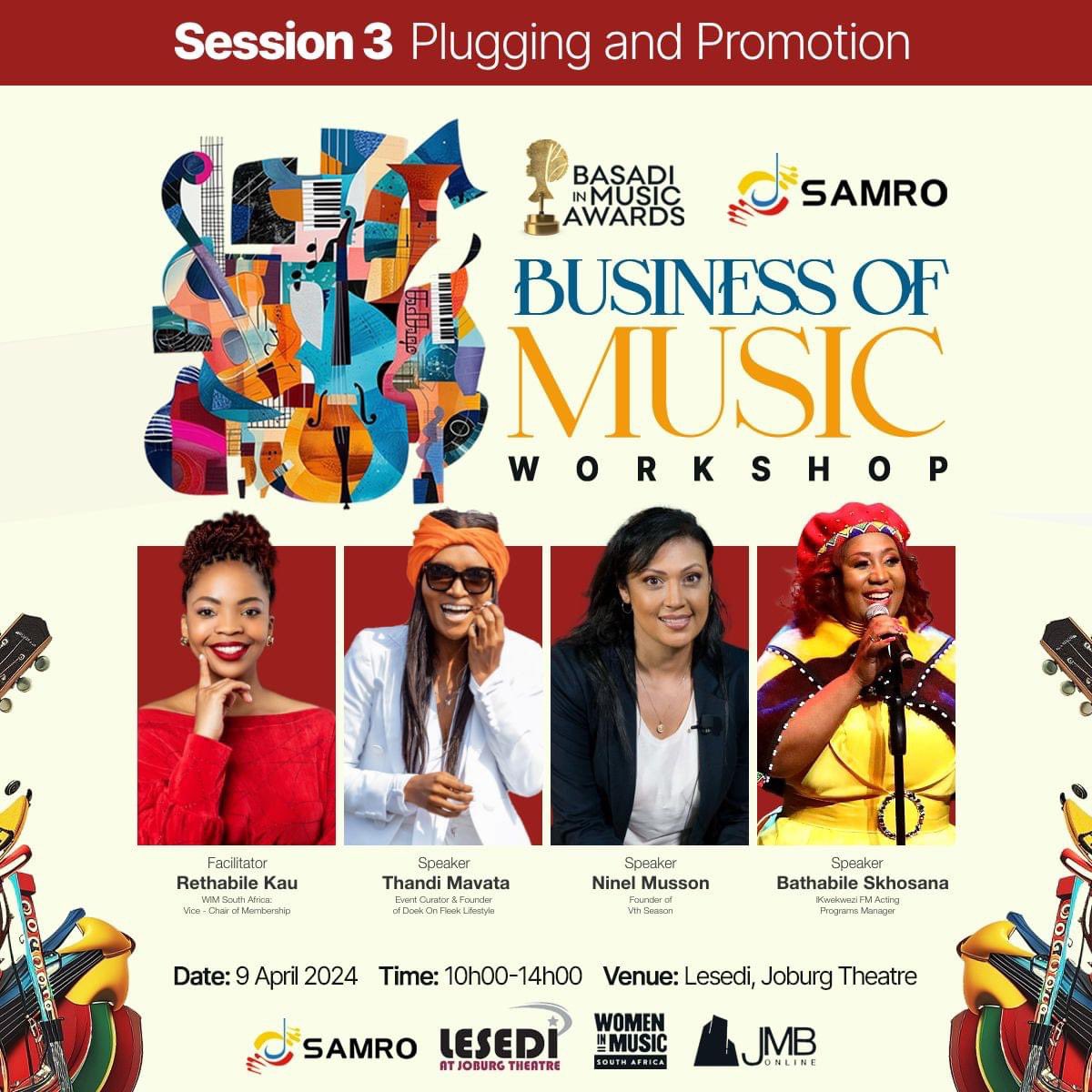 The third and final session of the SAMRO in association with @Basadi_awards Music Business workshop: “Plugging and Promotion”, incapsulates the event. The panel was facilitated by @WIMSouthAfrica’s Rethabile Kau, consisting of @doekonfleek01’s Thandi Mavata, @vthseason’s Ninel…