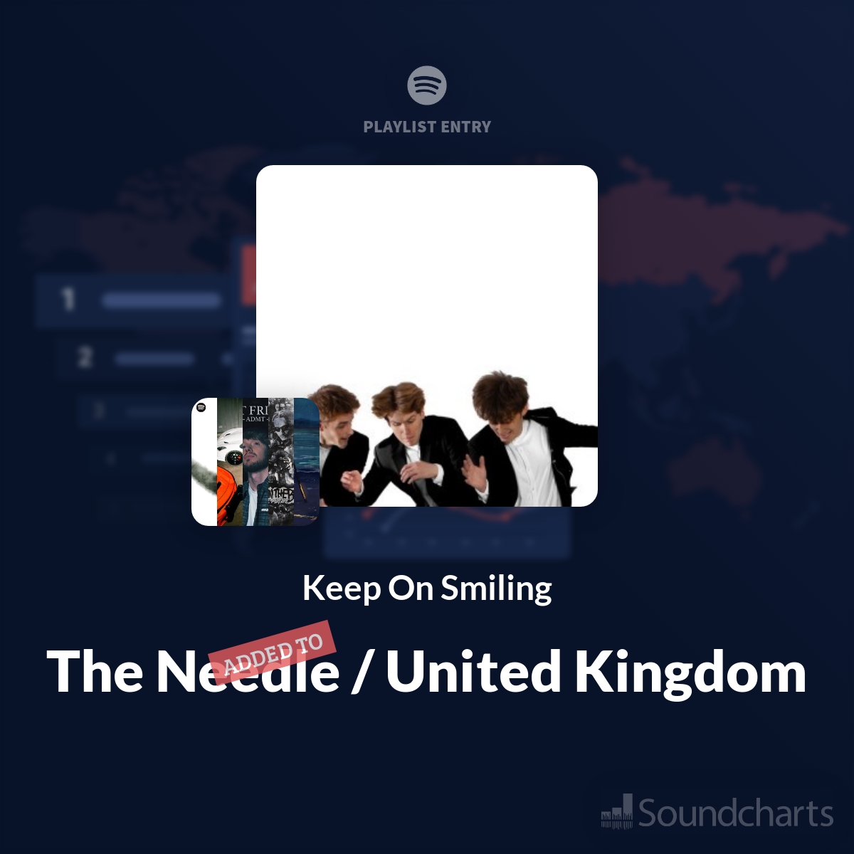 @bearparkmusic 👋 Hey there! Just wanted to let you know that 'Keep On Smiling' is now being featured on 'The Needle / United Kingdom' playlist on Spotify! 🎧