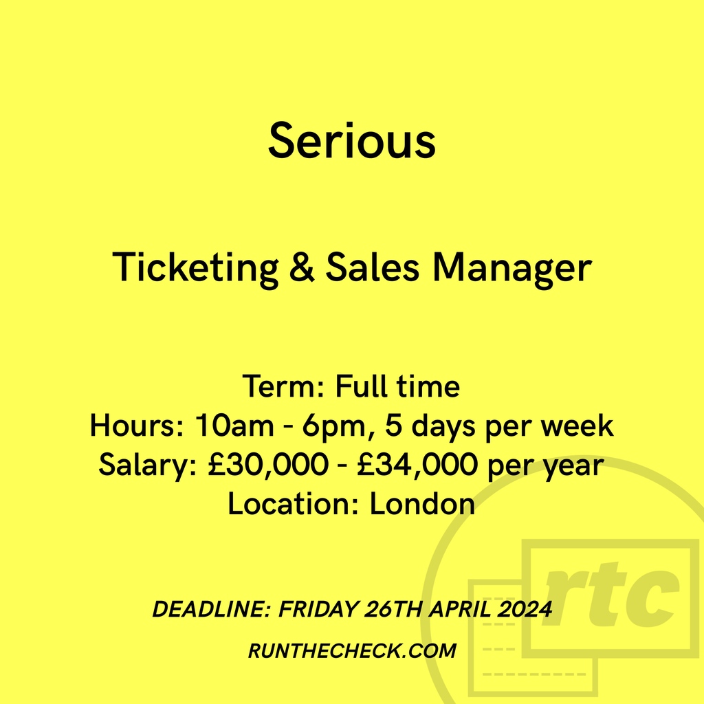 @Seriouslive, Ticketing & Sales Manager 🍋 Apply ↓ runthecheck.com/serious-ticket…