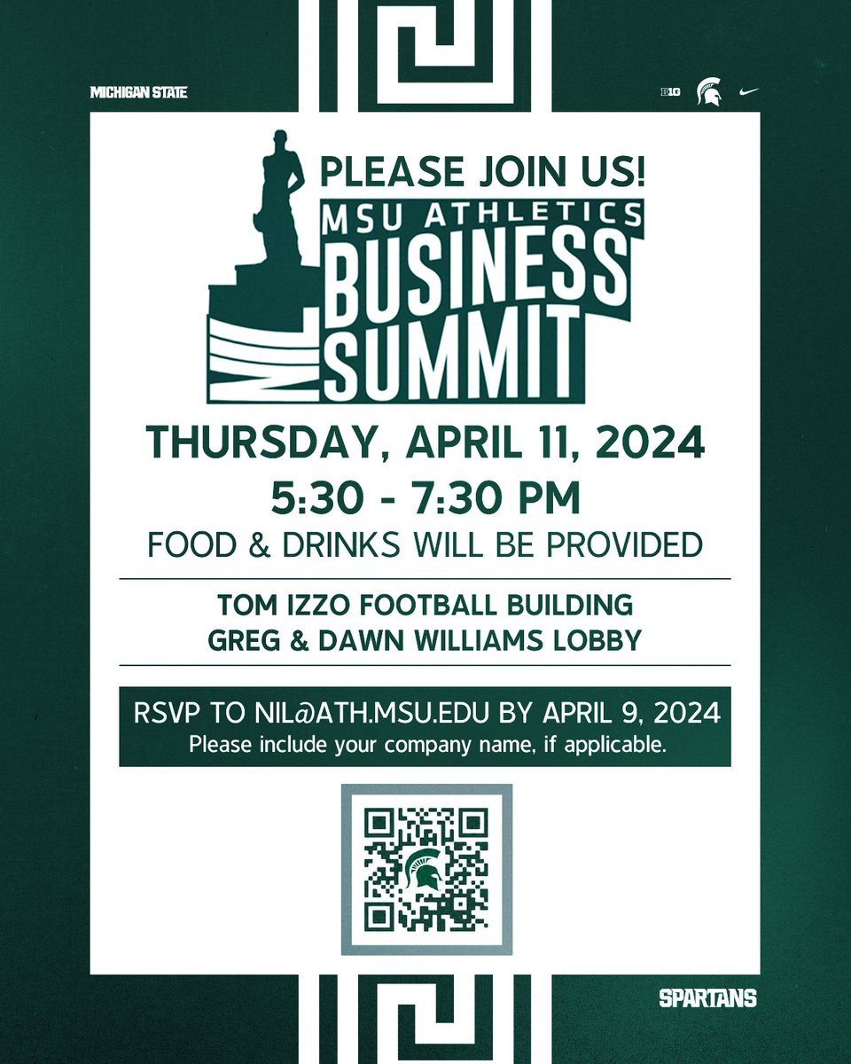 ‼️2 DAYS AWAY‼️ 📞 Calling ALL businesses interested in learning more about NIL at MSU and how to partner with our student-athletes. Join us this Thursday for an evening of networking and education! 📈 #GOGREEN