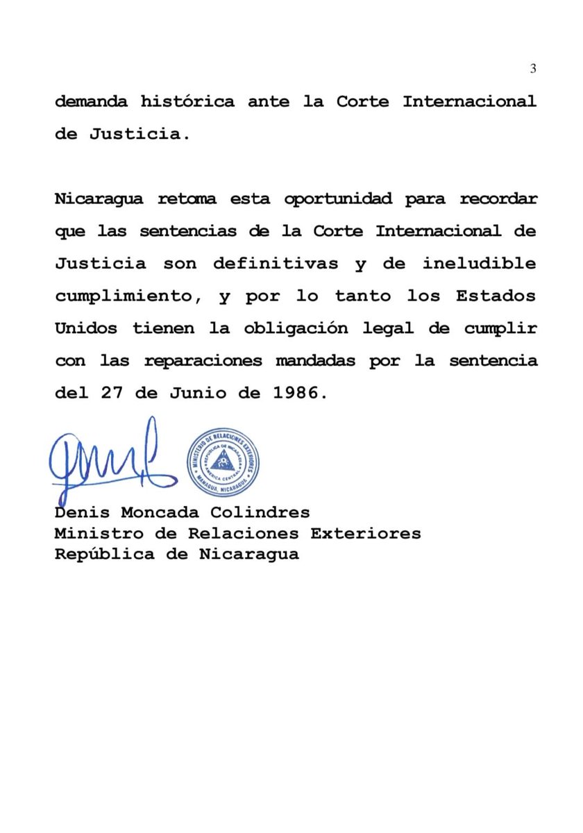 En el 40 aniversario de la presentación de la demanda de #Nicaragua contra #USA, nuestro país aprovecha la oportunidad para recordar “La Obligación de los Estados Unidos de indemnizar a Nicaragua” @QuenriM @AnibalGarzon