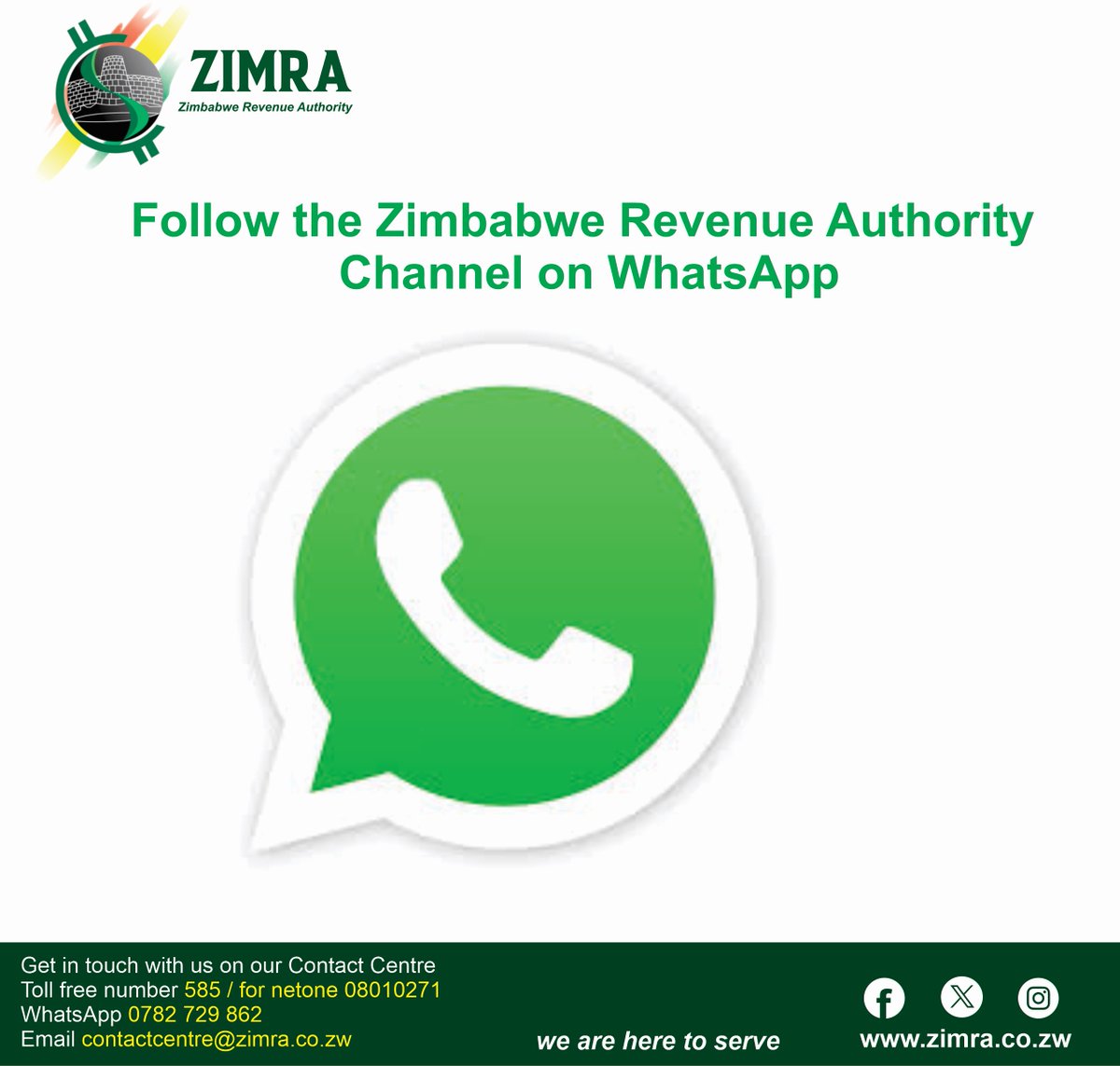 Follow the Zimbabwe Revenue Authority Channel channel on WhatsApp for updates : whatsapp.com/channel/0029Va…