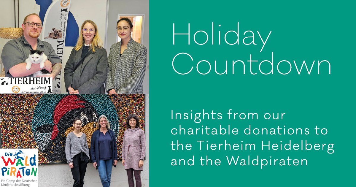 Our fundraising campaigns for the Tierheim Heidelberg, Waldpiraten and Heidelberger Tafel e.V. as part of the Holiday Countdown 2023 were a complete success.✨ Thanks for your generous support! Our marketing team recently visited the two organisations for the donation handover.