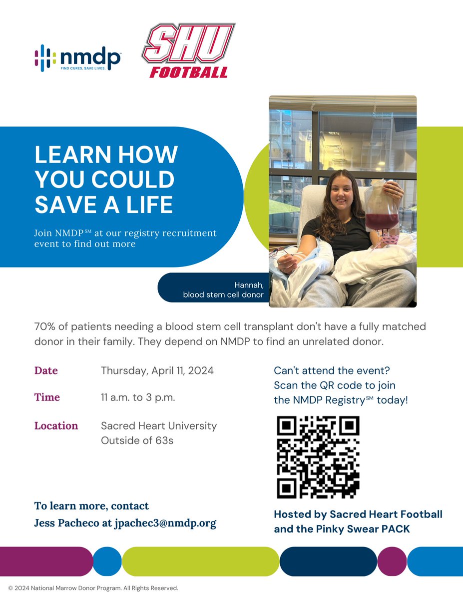 Helping save lives with @nmdp_org ❤️🤍 Join us on Thursday, April 11th from 11:00am to 3:00pm in the cabana's outside of 63's!! #WeAreSHU🏈| #DEAL