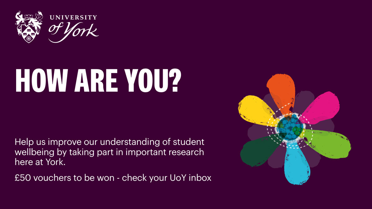 How are you? Take part in key research through our latest SWAN survey into student wellbeing. By completing our survey, you'll be contributing to much-needed research to better support students going forward. 📧 Check your UoY inbox for your invitation: bit.ly/3F6KL2e