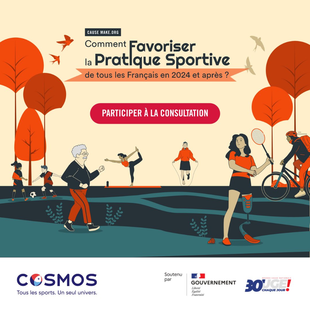 ⌛️ Plus que quelques jours pour proposer vos solutions afin de favoriser la pratique sportive de tous les français en 2024 et après ! A partir du 18 avril, la consultation @Make_org #PratiqueduSport sera uniquement dédiée aux votes, dans le but de départager les propositions et