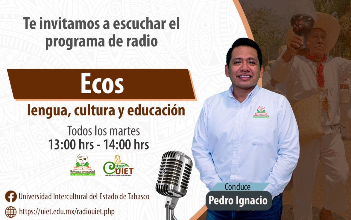 radio_uiet's tweet photo. #Radio #Universitaria #Intercultural
Disfruta de nuestra programación  “Ecos” lengua, cultura y educación todos los martes a partir de las 01:00 pm por Radio UIET “Voz Intercultural Universitaria”.
https://t.co/tZAlOTmHhT https://t.co/08V6gKPOaE