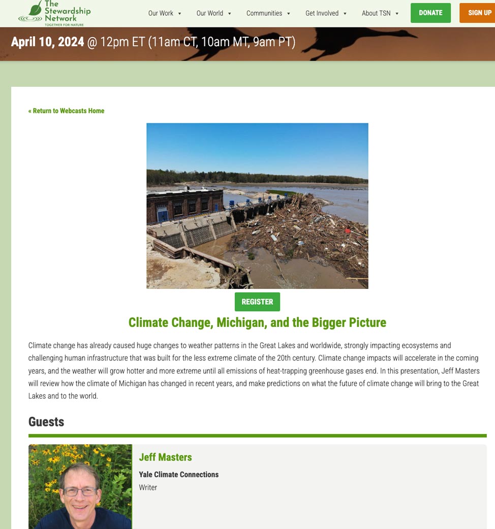 I'm giving a webinar at noon EDT Wednesday on climate change in Michigan, with a look at the bigger global picture of how climate change is likely to affect global civilization. It's for the Michigan-based Stewardship Network, but anyone can register: stewardshipnetwork.org/webcast/2024-0…