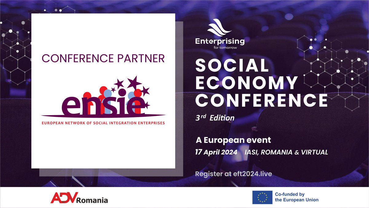 🤗 ENSIE invites you to attend the 3rd edition of the Enterprising for Tomorrow Conference, a big event hosted in Iași by @AdvRomania dedicated to #socialeconomy on April 17th! 📌Register now ⤵️ conferinta.alaturidevoi.ro