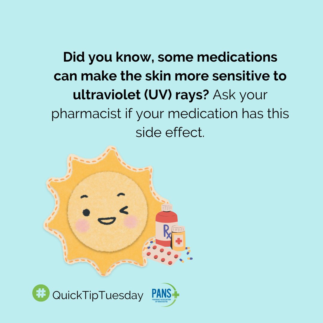 Did you know, some medications can make the skin more sensitive to ultraviolet (UV) rays?  #AskYourPharmacist if you have questions about your #medications. #QuickTipTuesday