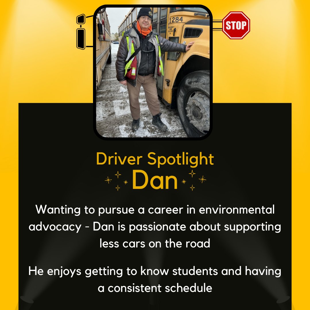 🌟Driver Spotlight: Meet Dan!🌟 Visit mybigyellowbus.ca/become-a-bus-d… to find out how you can become an important part of your community as a bus driver @gowithelgie @MurphyBus @SharpBus First Student-St Thomas, Voyago & LangsBus