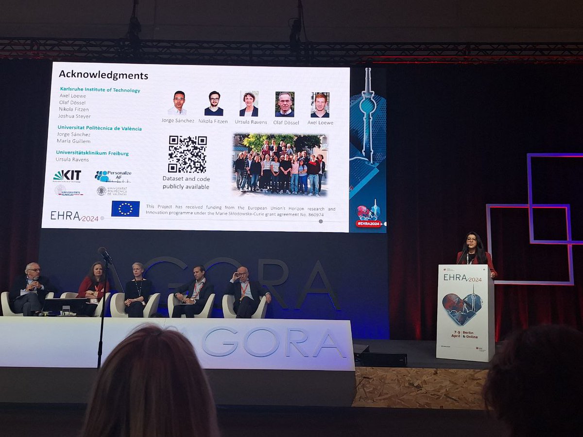 🎉 Exciting news! Patricia Martinez, @patymardi, ESR12 in PersonalizeAF, made it to the finals of the top young researchers at #EHRA2024 Congress in Berlin. Her personalized talk, offered cutting-edge insights in arrhythmia management! #PersonalizeAF @camo_kit #Research #Afib