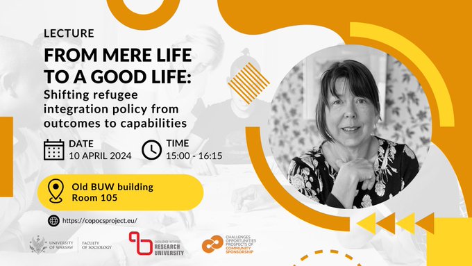 Join us tomorrow 10.04.2024 at 3 PM CET at📍@UniWarszawski to attend this (on-site) guest lecture by fabulous @japhillimore @IRiS_Birmingham 'From Mere Life to a Good Life: Shifting Refugee Integration Policy from Outcomes to Capabilities' organised by @Karowa18