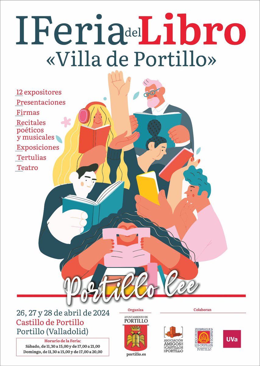 portilloayto's tweet photo. I Feria del Libro 📚📚 “Villa de Portillo”
Organizada por el AYUNTAMIENTO DE PORTILLO como apoyo a la lectura y al sector.
🗓️ 26, 27 y 28 de abril 2024
⏰Viernes 19:30 h. Sala Pimentel.
⏰Sábado de 11:30 a 15 y de 17 a 21 h.
⏰Domingo de 11:30 a 15 y de 17 a 20 h
📍Castillo. https://t.co/6x2apVD9uX