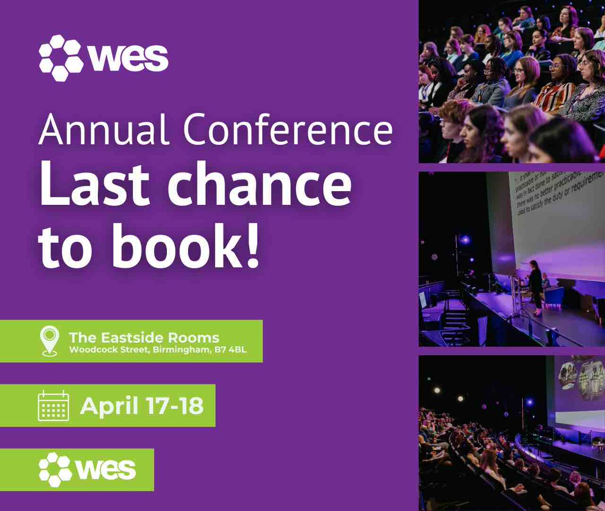Last Chance to Book! ⏳ Bookings for our #WESAnnualConference close tomorrow at midnight! Don’t let the clock run out on the opportunity to attend the engineering event of the year! Book now: ow.ly/nSre50R4sbn #WES #AnnualConference #engineering #WomanEngineer