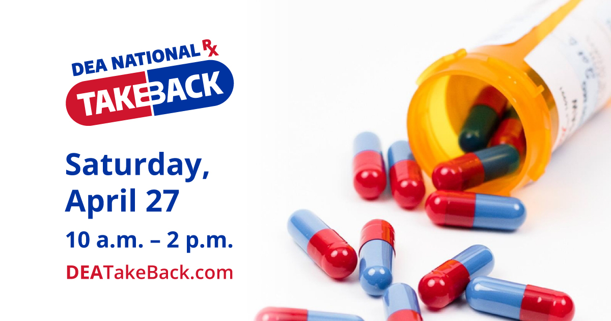 Save the Date- Drug Take Back Day!  In Finney County Drop off locations are available 24 hours a day at the SCH Emergency Room and Law Enforcement Center!