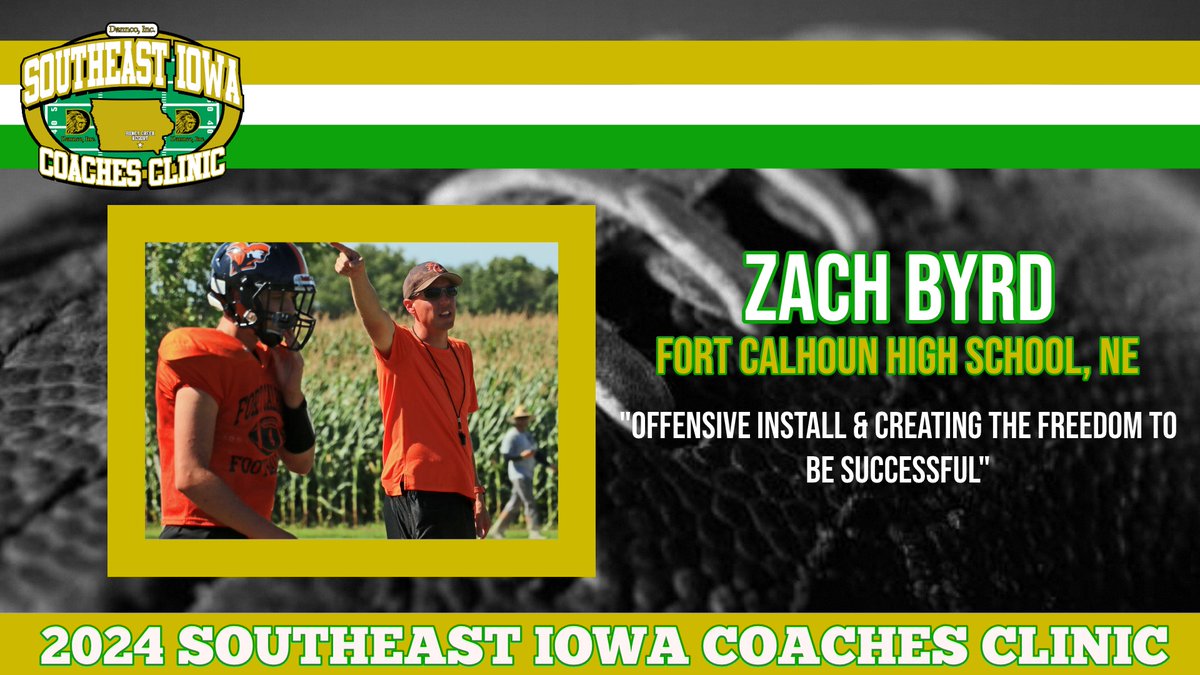 🚨🚨 2024 CLINIC SPEAKER 🚨🚨

Speaker: Zach Byrd
School: Ft. Calhoun High School (NE)
Topic: "Offensive Install &amp; Creating the Freedom to be Successful"

Register online at: seiowafootballclinic.com