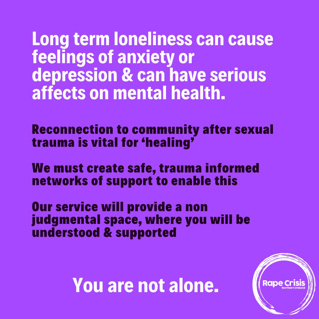 Feeling lonely after sexual assault, is a normal & valid response to sexual trauma. It can have an insidious impact on relationships & someone's ability to connect to other people. Prolonged periods of lonliness can be detrimental for our mental health. #Loneliness #SAAM24