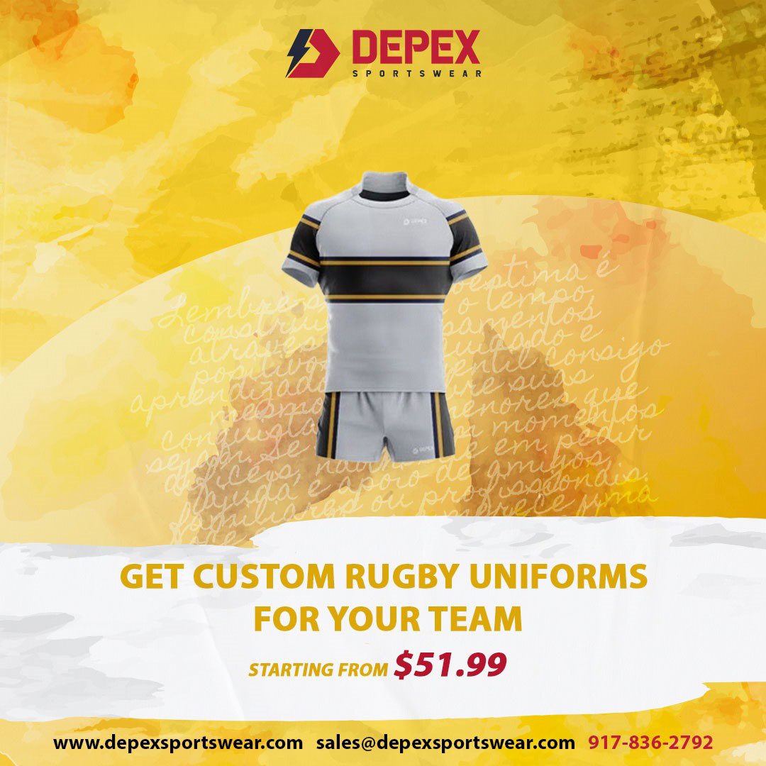 Unleash the Power of Team Unity with Our CUSTOM RUGBY UNIFORMS!

Feel free to send us inquiries if you need CUSTOM TEAM UNIFORMS for your Team.

depexsportswear.com
sales@depexsportswear.com

#Depex #DepexSportswear #CustomRugbyKit #RugbyGear #TeamUniforms #CustomSportsWear