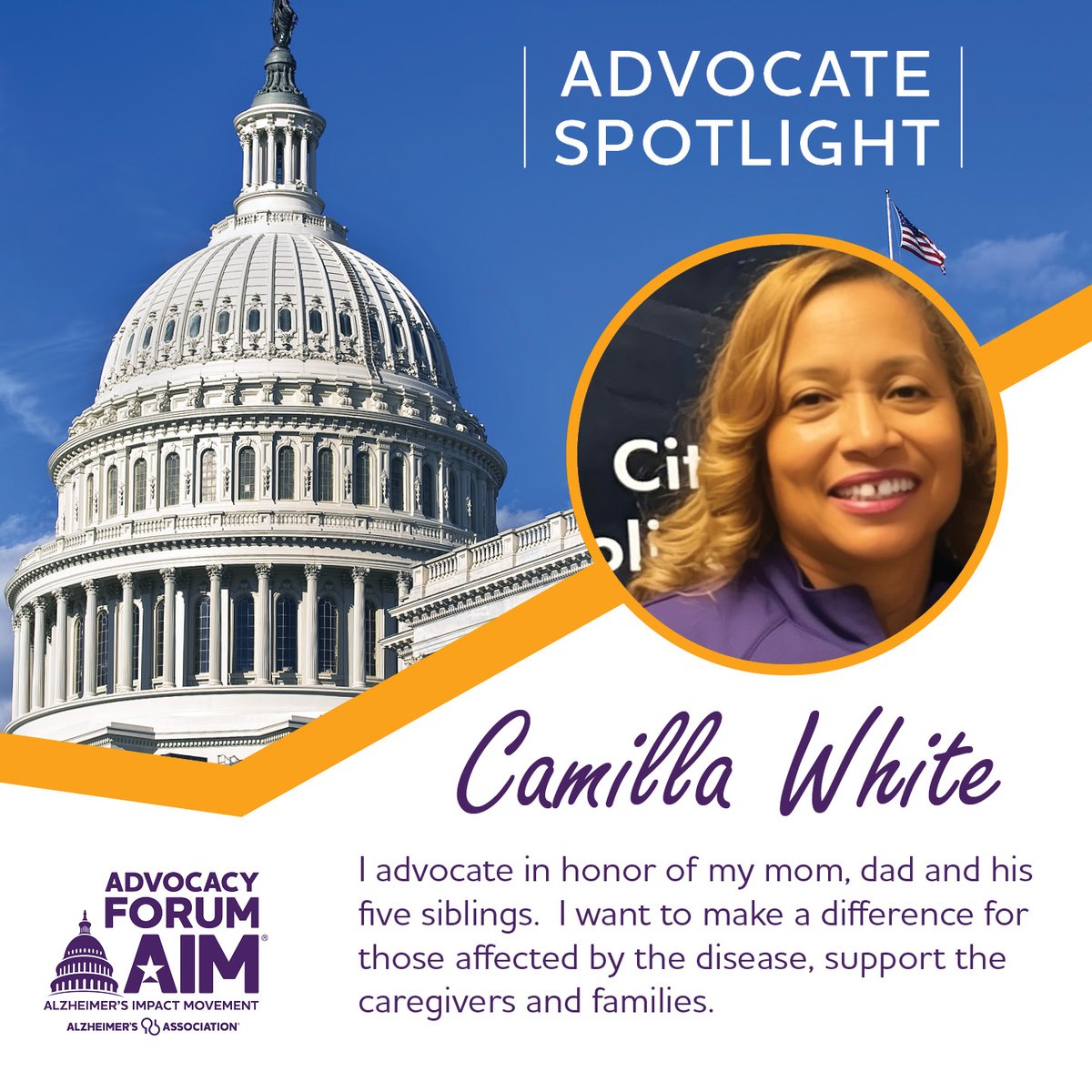 Camilla, an advocate in @RepSpanberger 's district, is one of 1,000+ advocates from all 50 states bringing their personal stories and passion to #ENDALZ to Capitol Hill today to urge legislators to make Alzheimer's a priority. Thank you, Camilla! #AlzForum